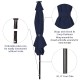 Dark blue 9-foot patio market umbrella with solar LED lights, crank lift, and hook & loop fastener for easy storage.
