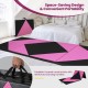 4-panel black and pink folding exercise gym mat with carrying handles, ideal for stretching and martial arts.