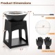 Patio fire pit with grill and ash box, black, featuring durable metal construction and dimensions for outdoor use.