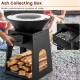 Patio fire pit with ash collecting box and firewood log rack, featuring durable black metal construction for outdoor.