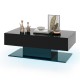 Modern LED coffee table in black with two storage drawers, featuring vibrant adjustable lights for stylish living room.