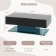 Modern LED coffee table in black with 20 color lights, two storage drawers, and high-gloss surface for stylish living.