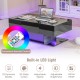 Modern LED coffee table with black high-gloss finish, 20 color LED lights, and two push-to-open storage drawers.