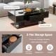 Modern black LED coffee table featuring a spacious tabletop, two storage drawers, and vibrant ambient lighting for.