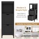Freestanding black storage cabinet with an open shelf and a slim design, perfect for maximizing vertical space in any.