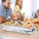 Electric warming tray with three 8 qt serving trays, maintaining 302℉ for efficient food warmth during gatherings.