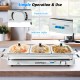 Close-up of the flexible knob and indicator lights on the 2 in 1 electric warming tray for precise temperature control.