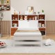 Twin size bed frame with storage headboard, open shelves, and nightstands, perfect for organized bedroom essentials.
