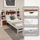 Twin size bed frame with storage headboard, featuring open shelves, nightstands, and premium metal hinges for.