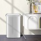 Rectangular 13-gallon automatic garbage can in stainless steel with infrared motion sensor for hands-free use.