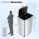 Rectangular 13-gallon automatic garbage can with stainless steel finish, dimensions 14"x11.5"x32" for efficient waste.