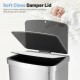 Rectangular 13-gallon automatic garbage can with stainless steel finish and soft close damper lid for quiet operation.