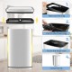 Automatic 13-gallon stainless steel garbage can with infrared motion sensor, showcasing easy bag installation steps.