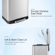 Stainless steel trash can with a soft close lid and durable pedal, designed for easy waste disposal and cleanup.