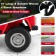 Close-up of the 14" durable wheel with shock absorber on the 12V Toyota FJ40 kids ride-on car, suitable for various.