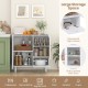 Kitchen sideboard in white with double row wine glass holder and ample storage for tableware and small appliances.