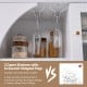 Double-row wine glass holder in a white kitchen sideboard, designed for space-saving and preventing glass from falling.