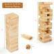 54 pieces of natural pine wood tumbling blocks stacked to 4ft, including a dice and carrying bag for versatile play.