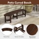 Curved patio bench with slatted seat in rustic brown, designed for round tables, perfect for outdoor gatherings.