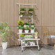 4-tier hanging plant stand with sturdy metal frame, featuring a hanging bar and 360° swiveling wheels for easy mobility.