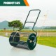 24-inch peat moss spreader with U-shape handle, showing dimensions and mesh cage for efficient spreading.