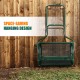 24-inch green peat moss spreader with U-shape handle and space-saving hanging design for efficient spreading.