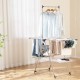 Large foldable clothes drying rack with adjustable height, featuring a top hanging bar and stable triangular structure.