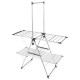 Large foldable clothes drying rack with adjustable wings and tall hanging bar, perfect for indoor and outdoor use.