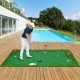 Golf putting green with realistic artificial grass turf, showcasing a golfer practicing on the course beside a swimming.