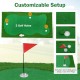 Golf putting green featuring realistic artificial grass turf with three holes, removable plugs, cups, and flags for.