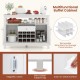 Buffet sideboard cabinet in white with removable wine rack, featuring open shelves and two side cabinets for versatile.