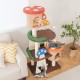 Multicolor 4-in-1 cat tree with two condos and platforms, featuring sisal posts and interactive spring balls for indoor.