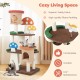 Multicolor 4-in-1 cat tree with 2 condos and platforms, featuring cozy teddy fabric and sisal posts for scratching.