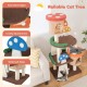 Multicolor 4-in-1 cat tree with rounded edges, two condos, and platforms, perfect for indoor play and rest.