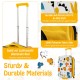 20-inch kids rolling luggage in yellow with dinosaur patterns, featuring durable ABS shell and lightweight aluminum rod.