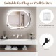Anti-fog bathroom mirror with 3 color LED light, showcasing a sleek design and convenient plug or wall switch options.