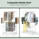 Foldable aluminum laundry rack with hanging rods and drying shelves, featuring a collapsible middle shelf for.