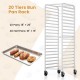 20-tier bun pan rack with lockable rubber wheels, designed for 18" x 26" pans, ideal for bakeries and kitchens.