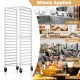 20-tier bun pan speed rack with lockable rubber wheels, ideal for kitchens and bakeries, ensuring easy pan access and.