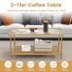 2-tier coffee table with tempered glass top in golden finish, perfect for storing drinks and snacks in living rooms.