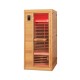 Single person far infrared wooden sauna made of Canadian hemlock with tempered glass door, ideal for home relaxation.