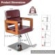 Red hydraulic barber chair with 360-degree swivel, adjustable headrest, and durable PVC leather for salon use.