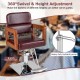 Hydraulic barber chair with 360-degree swivel, red PVC leather, and adjustable height for versatile styling needs.