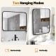 Rectangle wall-mounted mirror in matte black, showing two hanging modes for versatile installation in any room.
