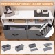 Fabric chest of drawers with two removable gray storage drawers and two open shelves, ideal for versatile home.