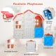 Cottage kids playhouse with red roof, openable windows, and working door for imaginative indoor and outdoor play.