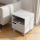 Mid Century Modern bedside table in white with a storage drawer and open shelf, perfect for nighttime essentials.