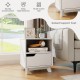 Mid Century Modern bedside table in white showcasing raised support feet, ideal for stylish and functional bedroom use.