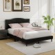 Queen size upholstered bed frame with nailhead trim headboard, featuring a durable linen fabric and under-bed storage.