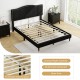 Queen size upholstered bed frame with nailhead trim headboard, featuring 12 wooden slats for strong mattress support.